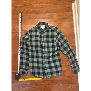 Denim & Flower Mens Navy green Shirt Long Sleeve Button Up Plaid Casual M